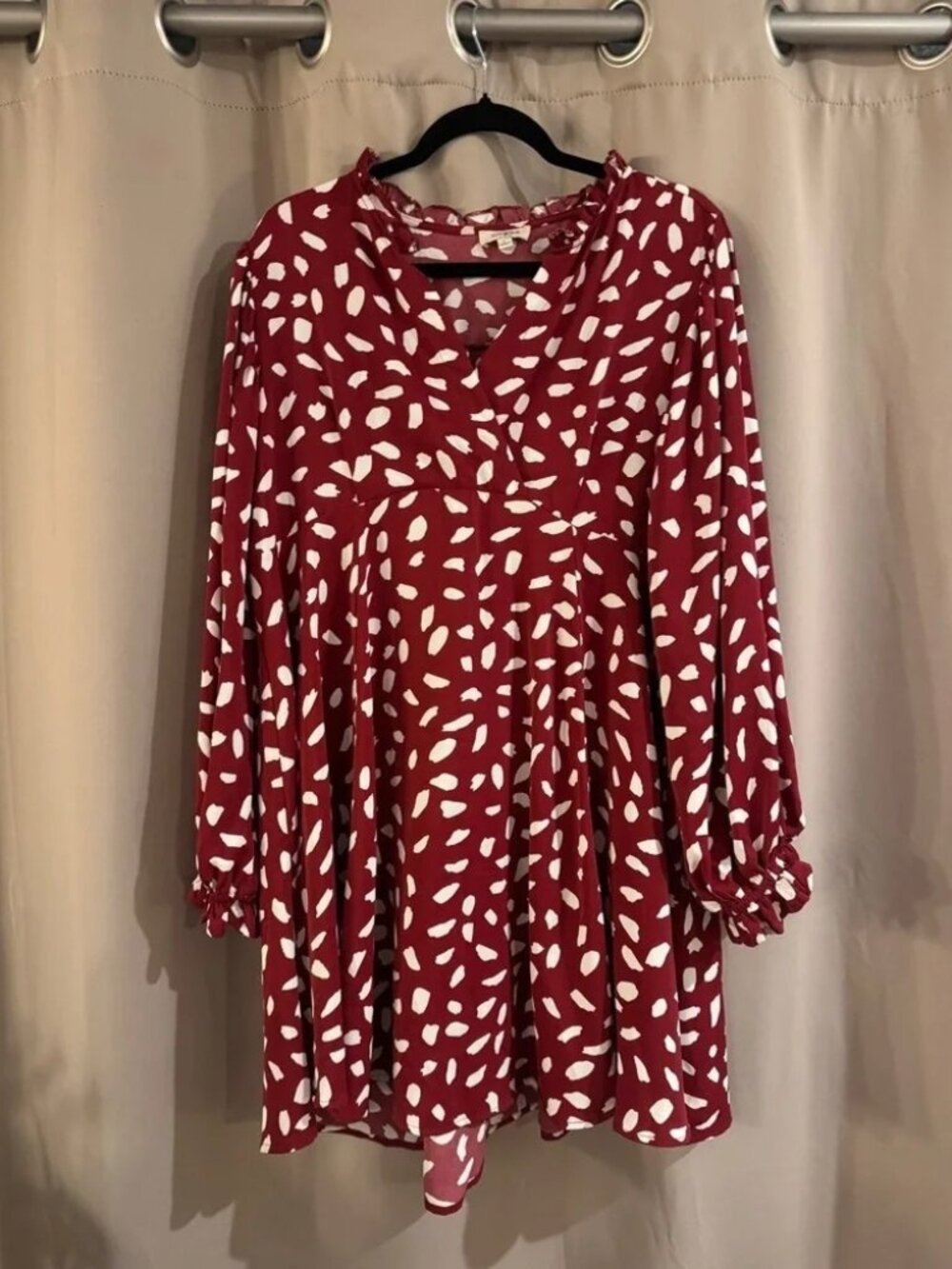 Umgee Red and White Printed V-Neck Peasant dress